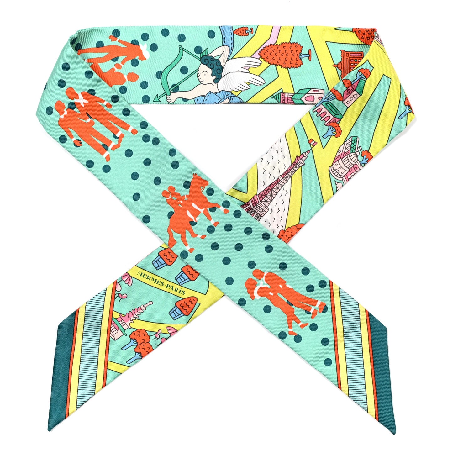 Silk Les Nouveaux Amoureux de Paris Twilly Vert D'eau Jaune Fluo Orange