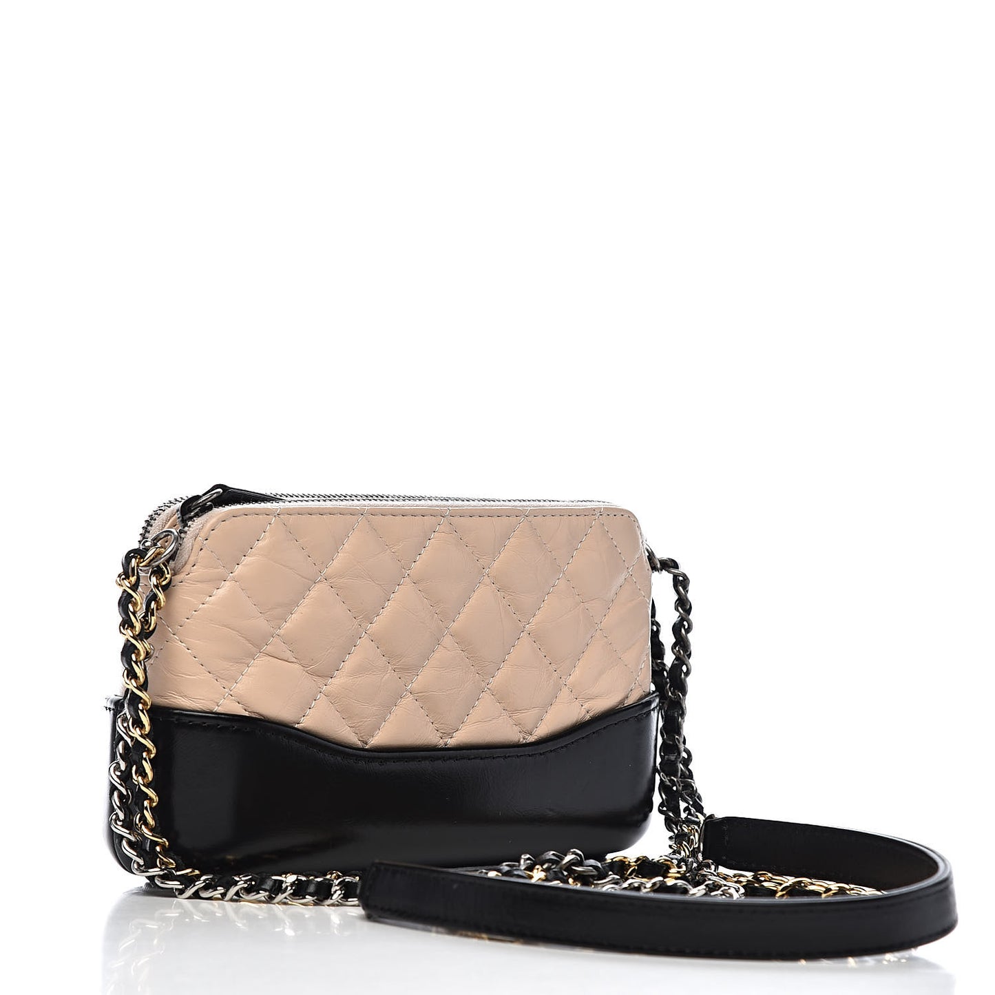 Aged Calfskin Quilted Small Gabrielle Clutch With Chain Beige Black