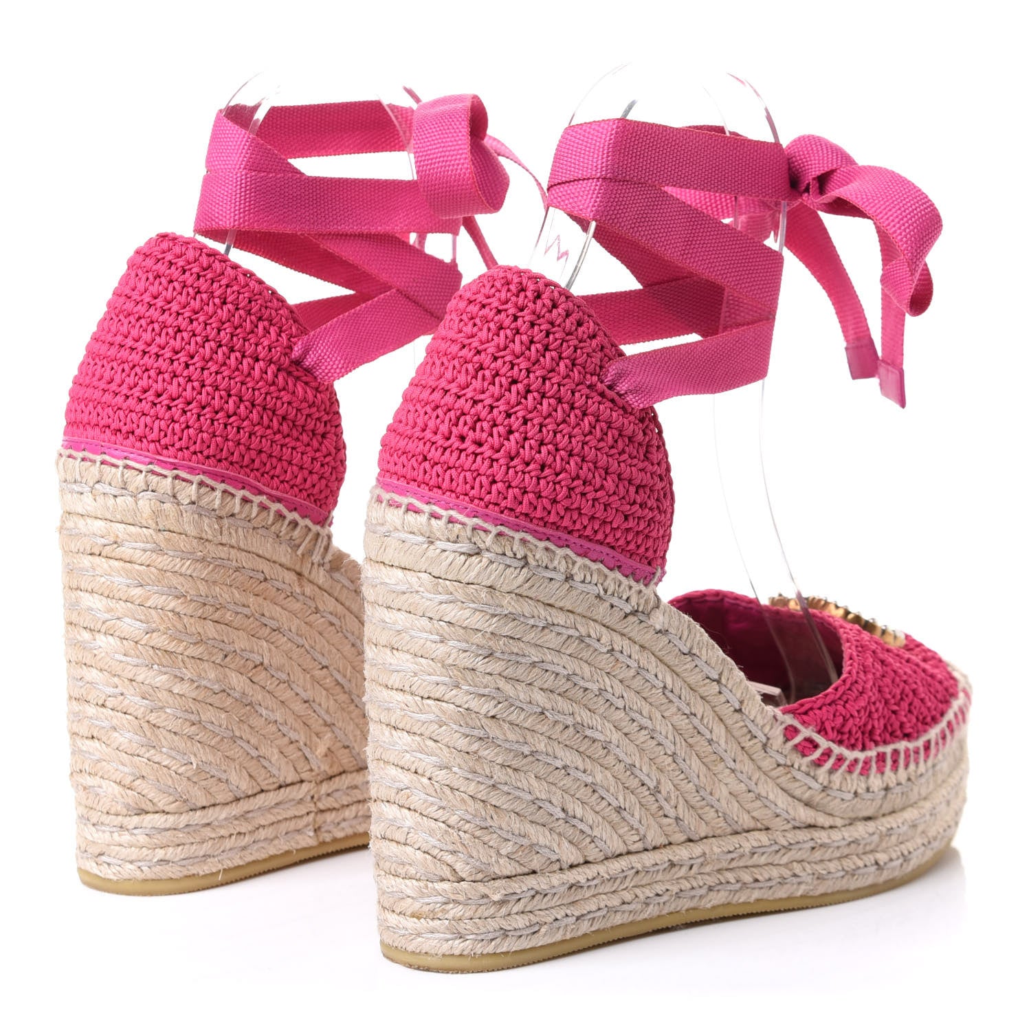Gucci Cotton Crochet Pearly GG Ankle Wrap Platform Espadrille Wedges 36 Cyclamen Rose 4 of 10