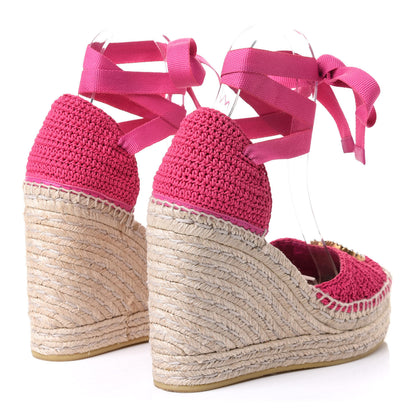Gucci Cotton Crochet Pearly GG Ankle Wrap Platform Espadrille Wedges 36 Cyclamen Rose 4 of 10