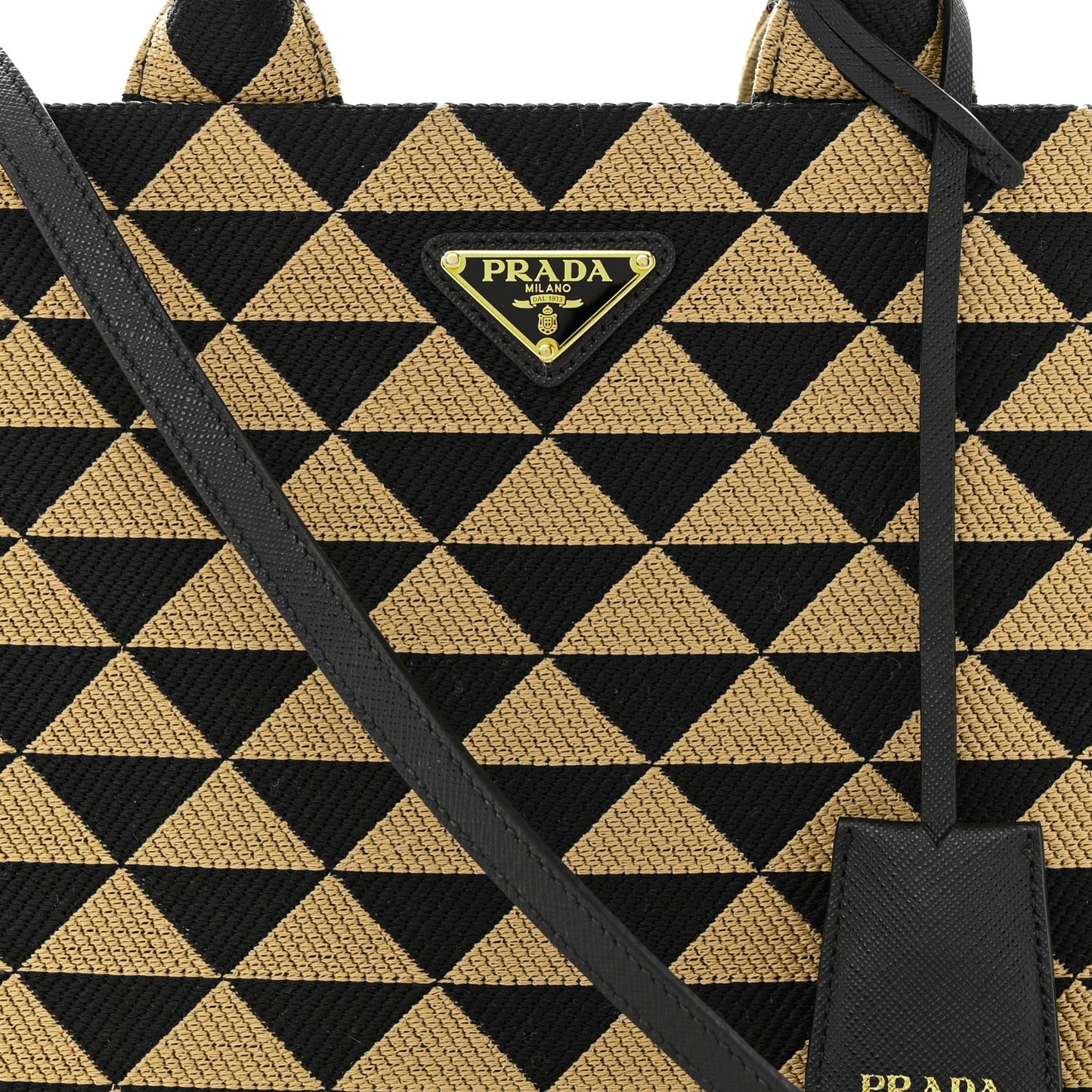 Jacquard Saffiano Triangolo Symbole Embroidered Small Tote Black Corda