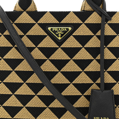 Prada Jacquard Saffiano Triangolo Symbole Embroidered Small Tote Black Corda 8 of 11