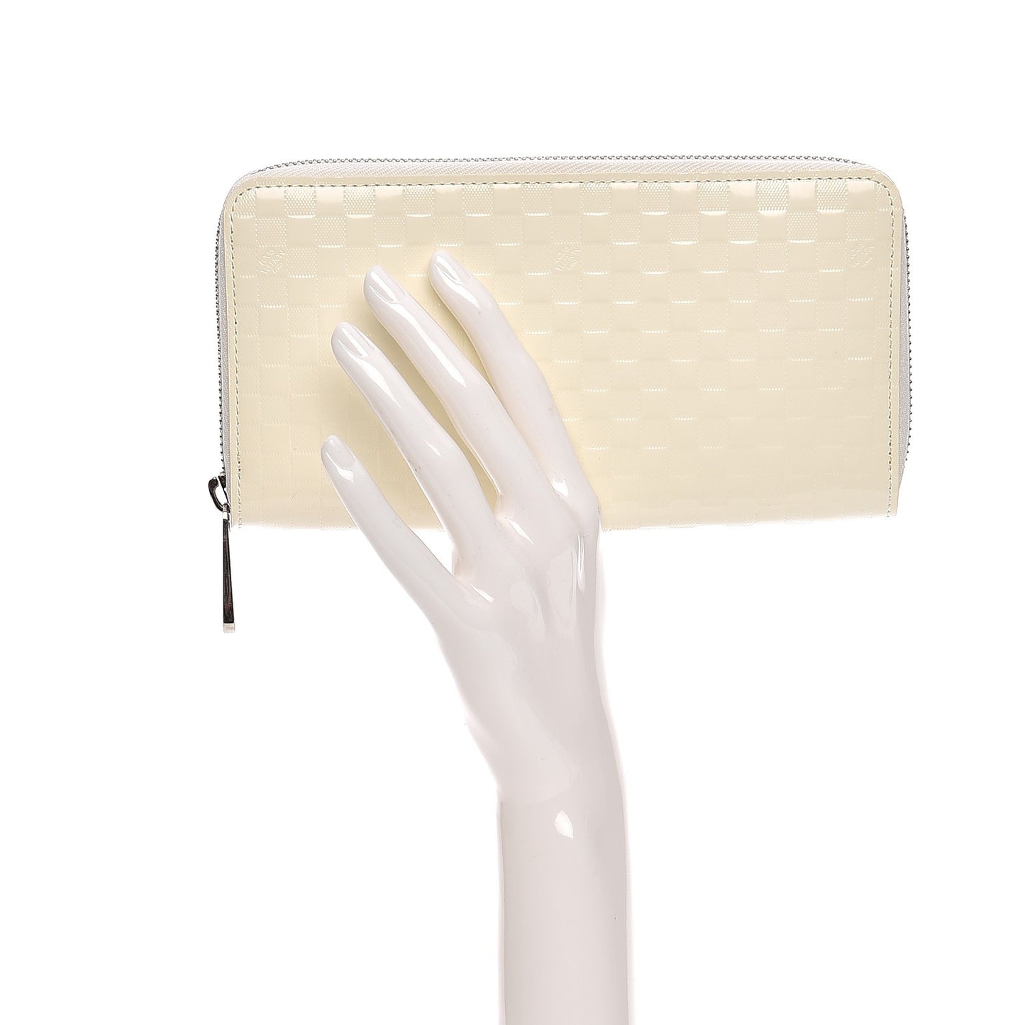 Shiny Calfskin Damier Facette Zippy Wallet Creme