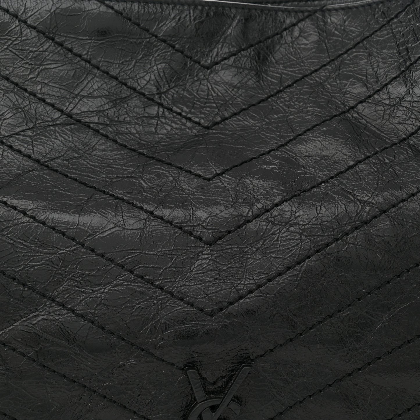 Crinkled Calfskin Matelasse Monogram Medium Niki Shopper Tote  Black