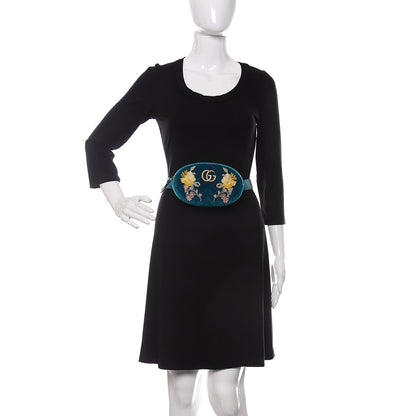 Gucci Velvet Matelasse Embroidered GG Marmont Belt Bag 95 38 Pavone Cyan 2 of 10