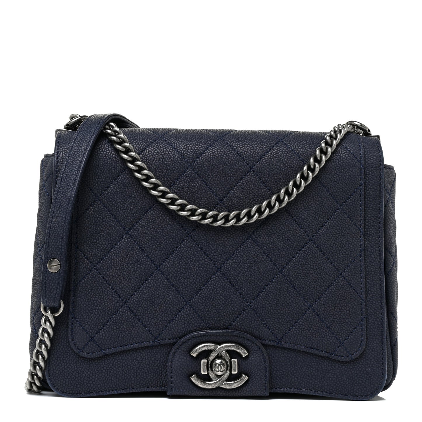 Washed Caviar Quilted Medium Turn Around Ligne Flap Navy