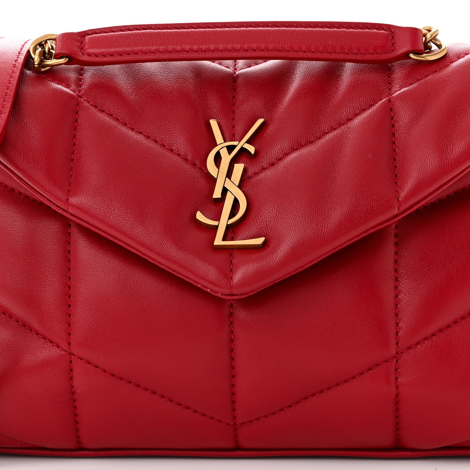 Saint Laurent Lambskin Quilted Toy Loulou Puffer Monogram Chain Satchel Red 8 of 10