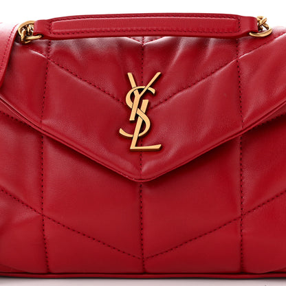 Saint Laurent Lambskin Quilted Toy Loulou Puffer Monogram Chain Satchel Red 8 of 10