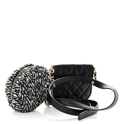 Chanel Tweed Lambskin Quilted Waist Bag With Coin Purse Black 3 of 11