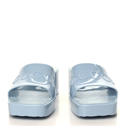 Gucci Rubber Gucci Logo Womens Platform 20/60mm Slide Sandals 36 Porcelain Light Blue 3 of 8