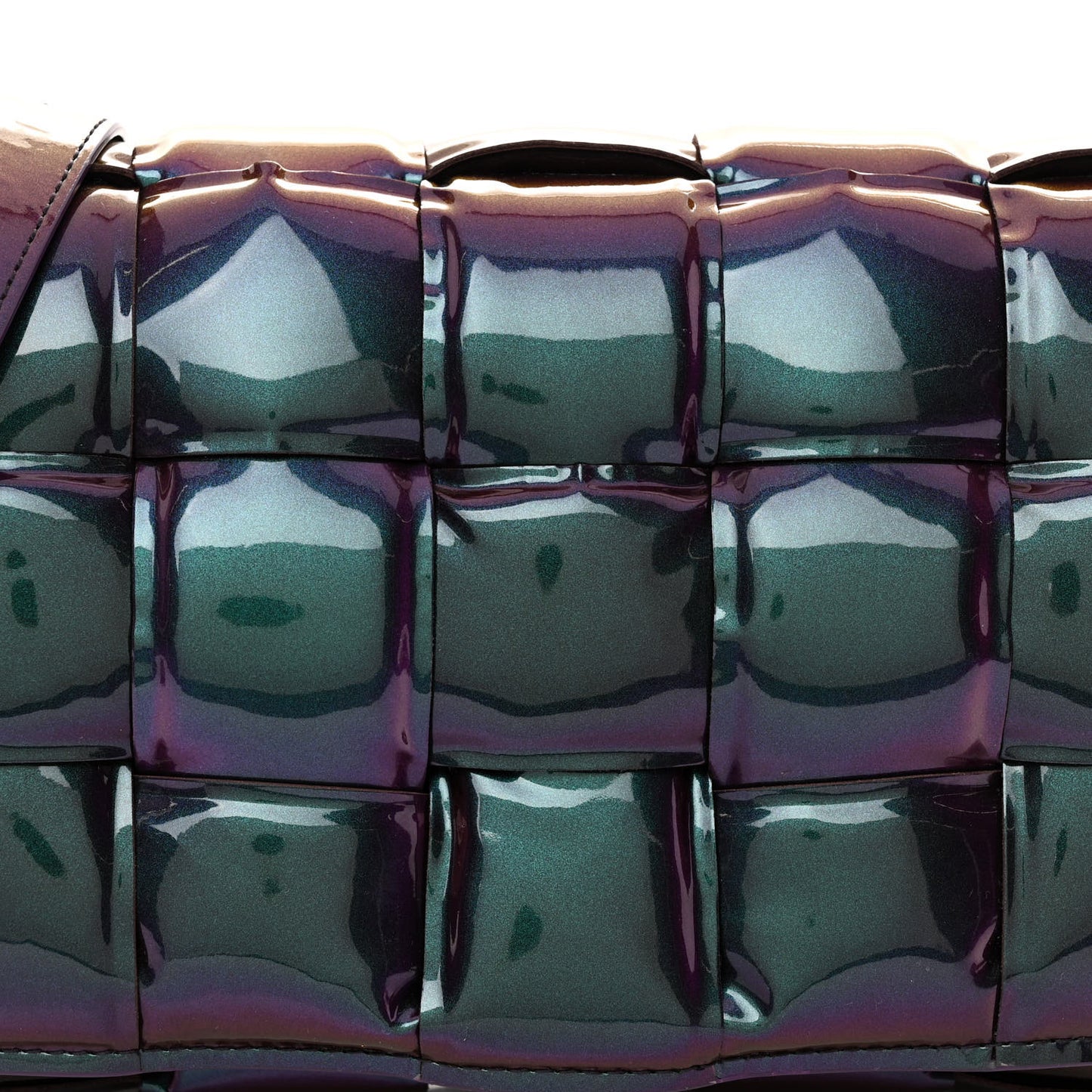 Glossy Nail Polish Nappa Maxi Intreccio Padded Cassette Crossbody Bag Holographic