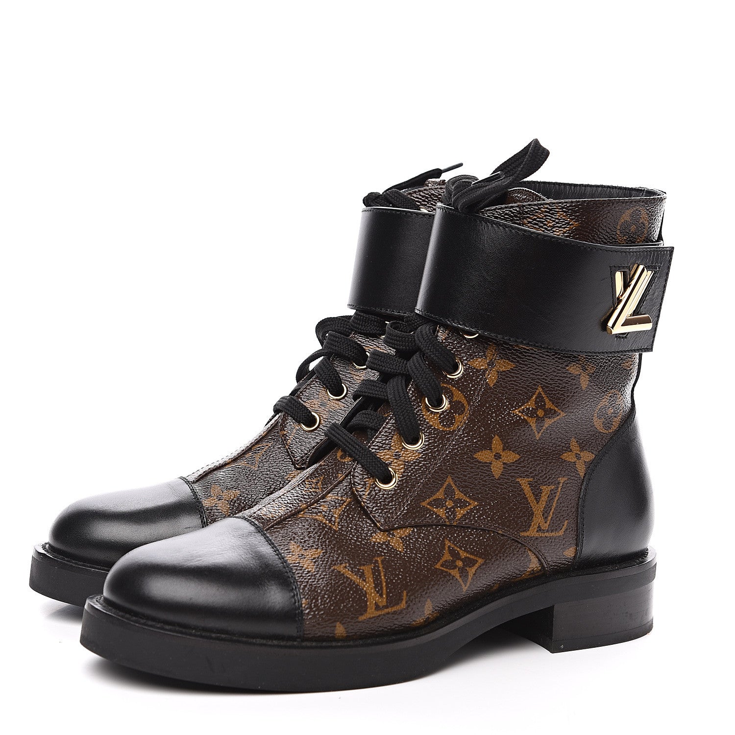 Louis Vuitton Calfskin Monogram Wonderland Flat Ranger Boots 38 Black 3 of 8