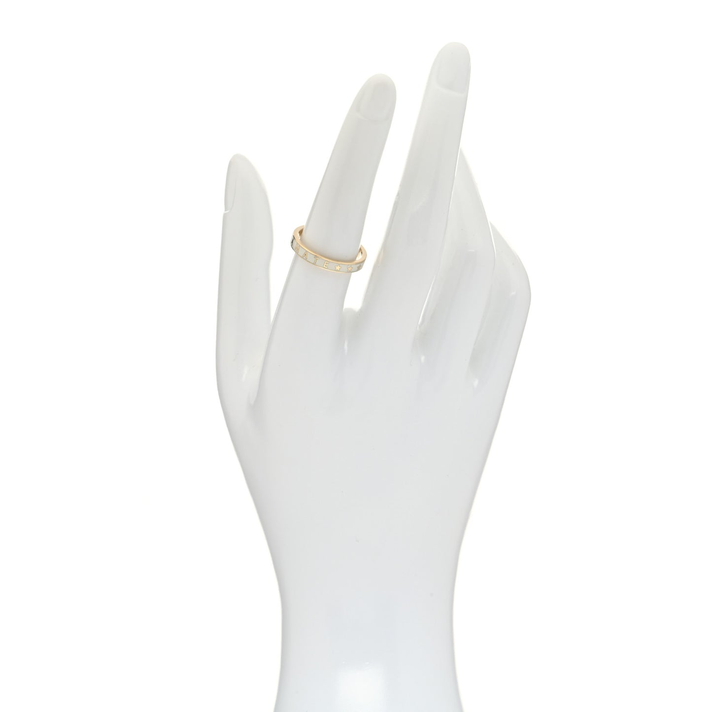 18K Yellow Gold Champleve Enamel Thin Amate Love Band Ring White 53 6.5