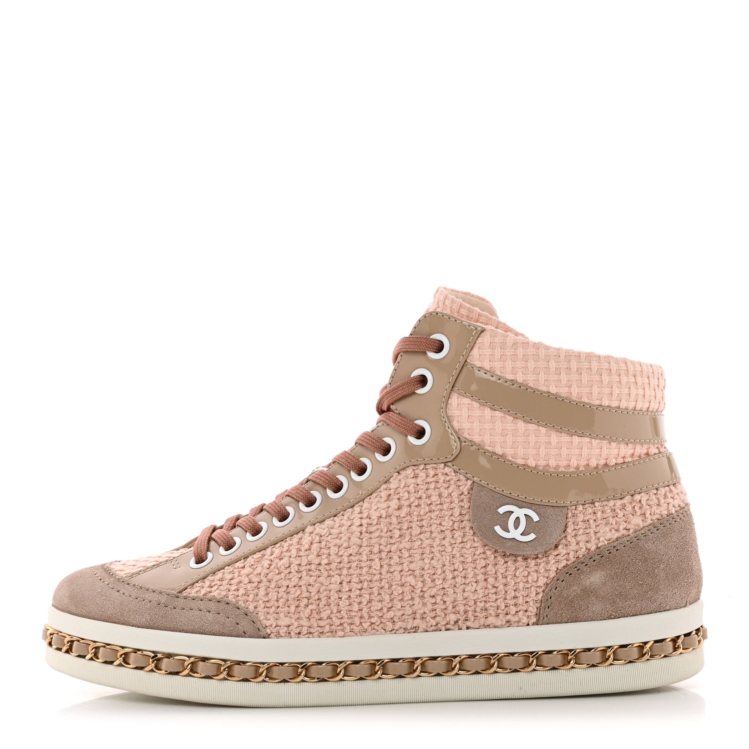 Chanel Tweed Suede Chain CC High Top Sneakers 37 Pink 1 of 10