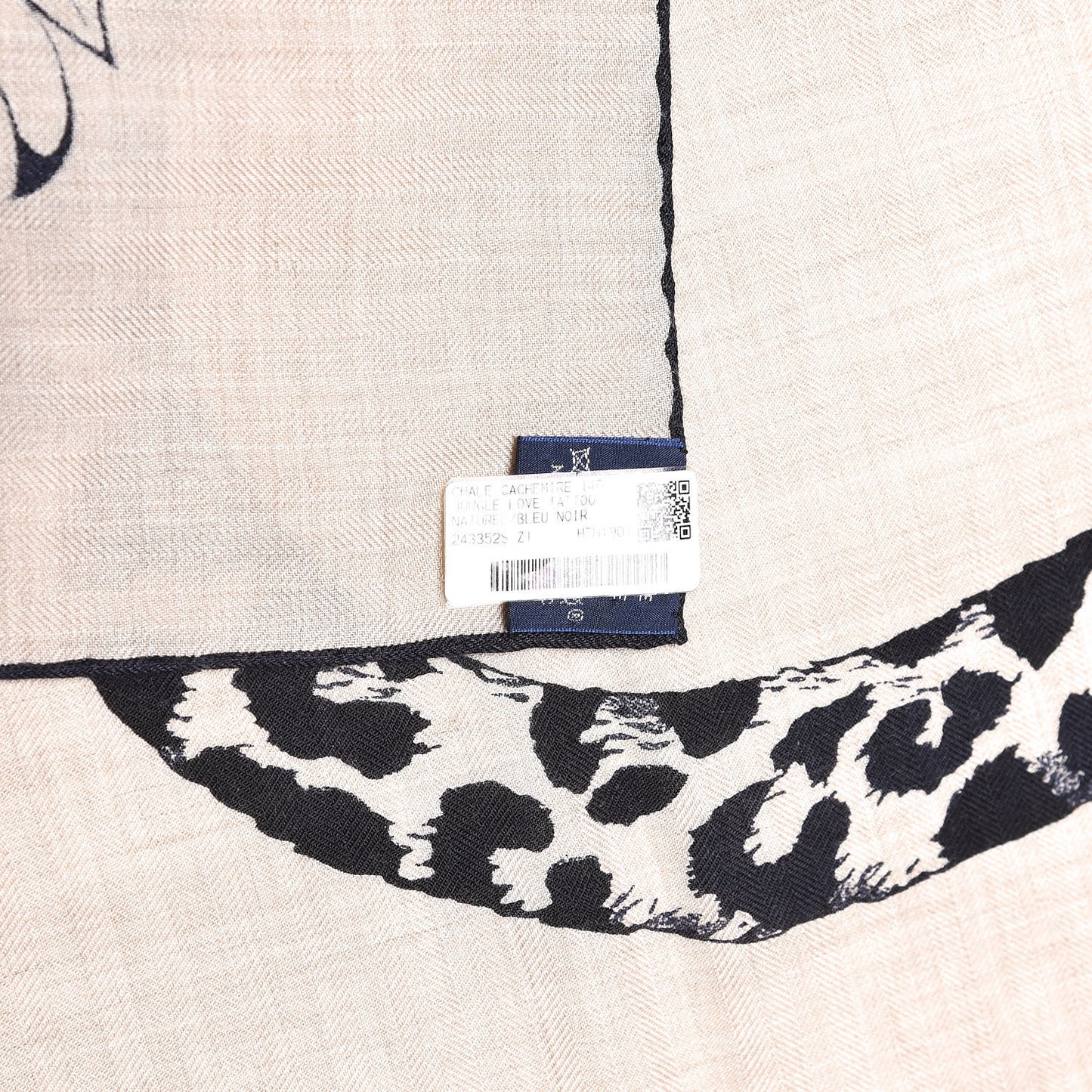 Cashmere Silk Jungle Love Tattoo Shawl 140 Natural Bleu Black