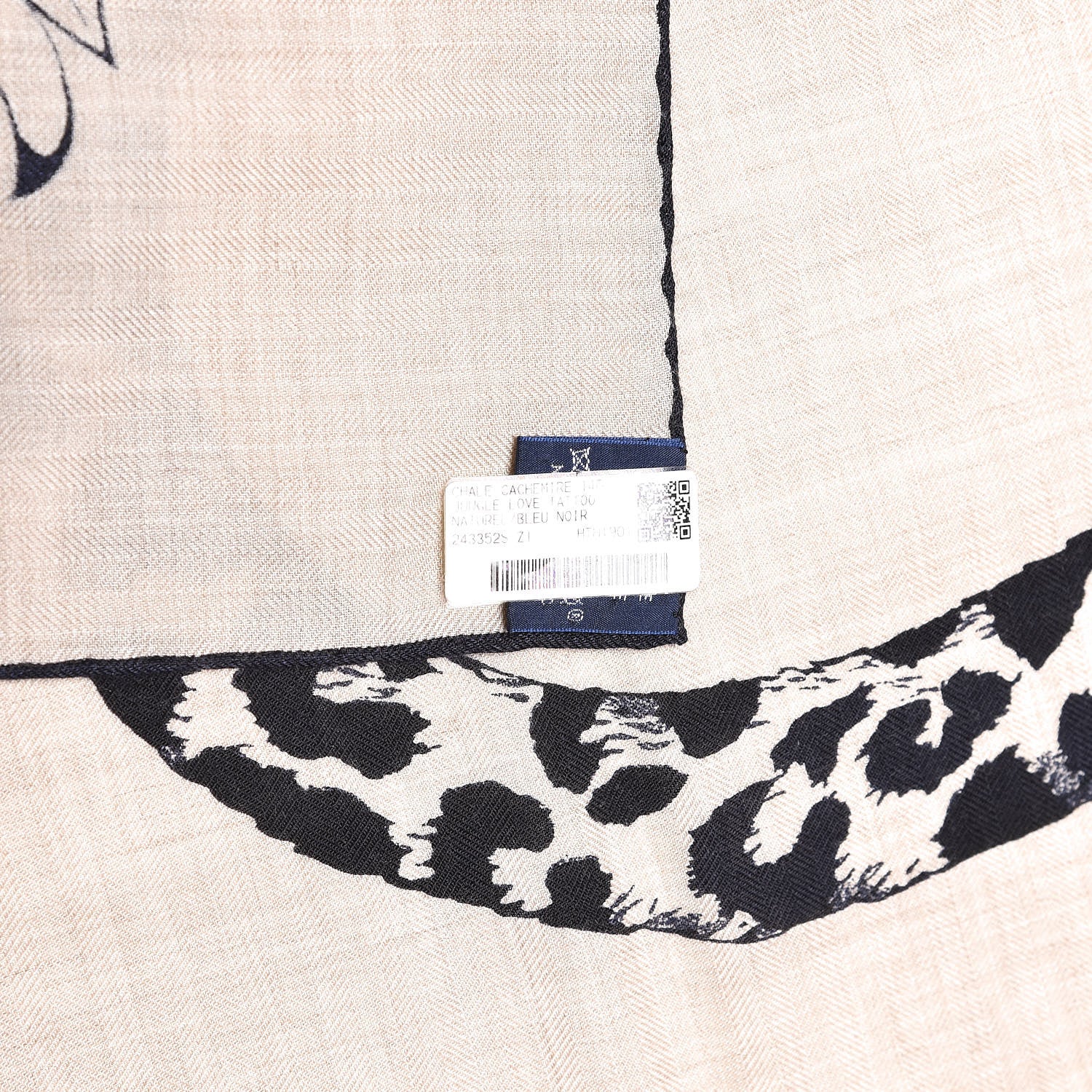 Hermes Cashmere Silk Jungle Love Tattoo Shawl 140 Natural Bleu Black 3 of 4
