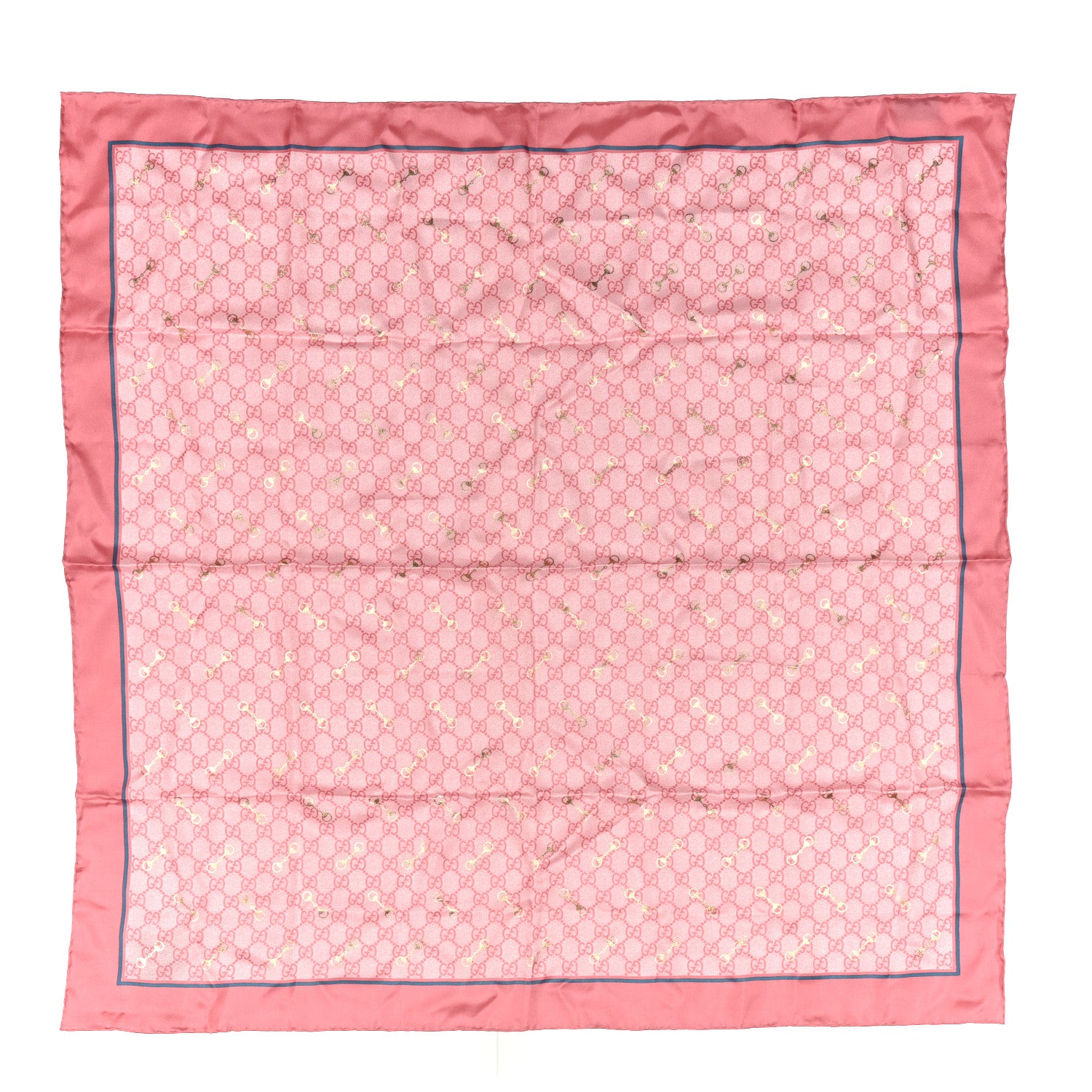 Gucci Silk Twill GG Monogram GG Gold Horsebit Square Scarf Pink