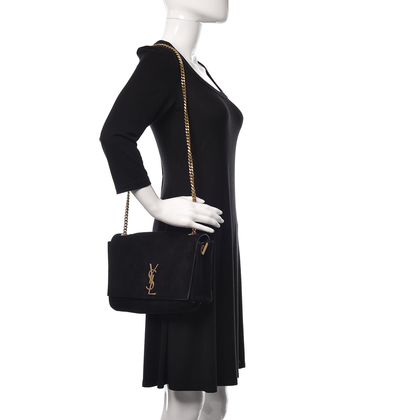 Smooth Calfskin Suede Medium Reversible Monogram Kate Satchel Black