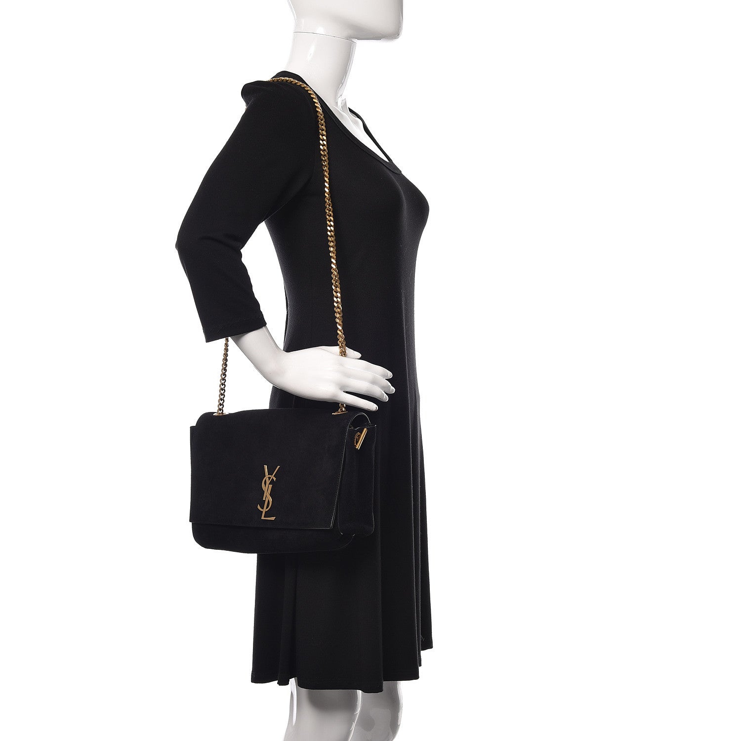 Saint Laurent Smooth Calfskin Suede Medium Reversible Monogram Kate Satchel Black 3 of 19