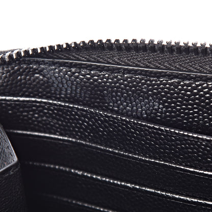 Saint Laurent Grain De Poudre Matelasse Chevron Monogram Zip Around Wallet Black Dove White 9 of 9
