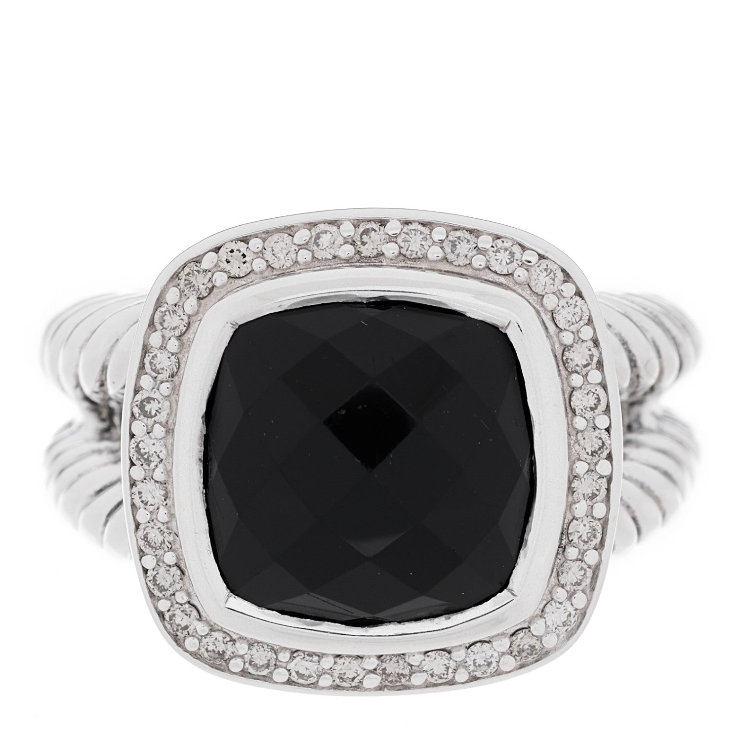 David Yurman Sterling Silver Diamond Black Onyx 11mm Albion Ring 54 7 1 of 4