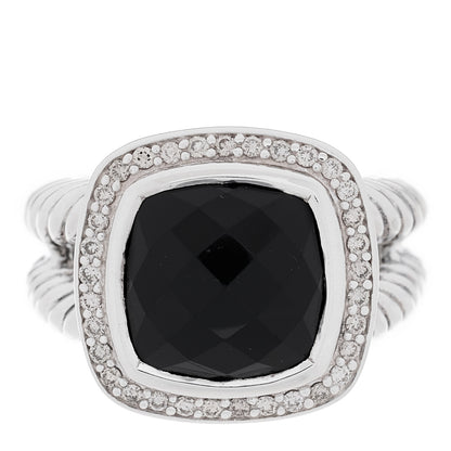 David Yurman Sterling Silver Diamond Black Onyx 11mm Albion Ring 54 7 1 of 4
