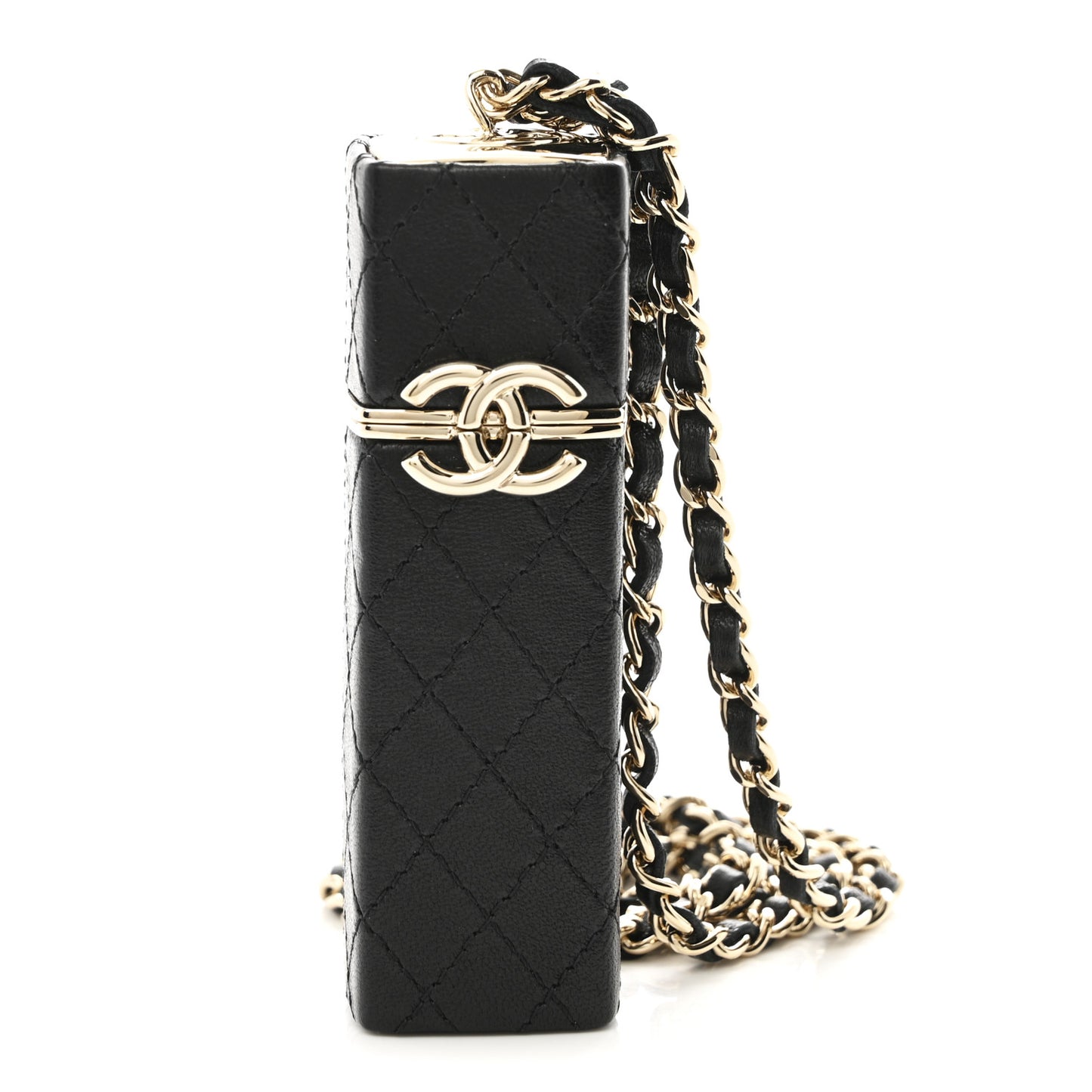 Caviar Stitched Lipstick Case On Chain Black Burgundy