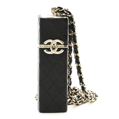 Chanel Caviar Stitched Lipstick Case On Chain Black Burgundy 1 of 11
