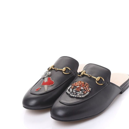 Gucci Calfskin Crystal Tiger Embroidered Princetown Slippers 38.5 Black 3 of 8