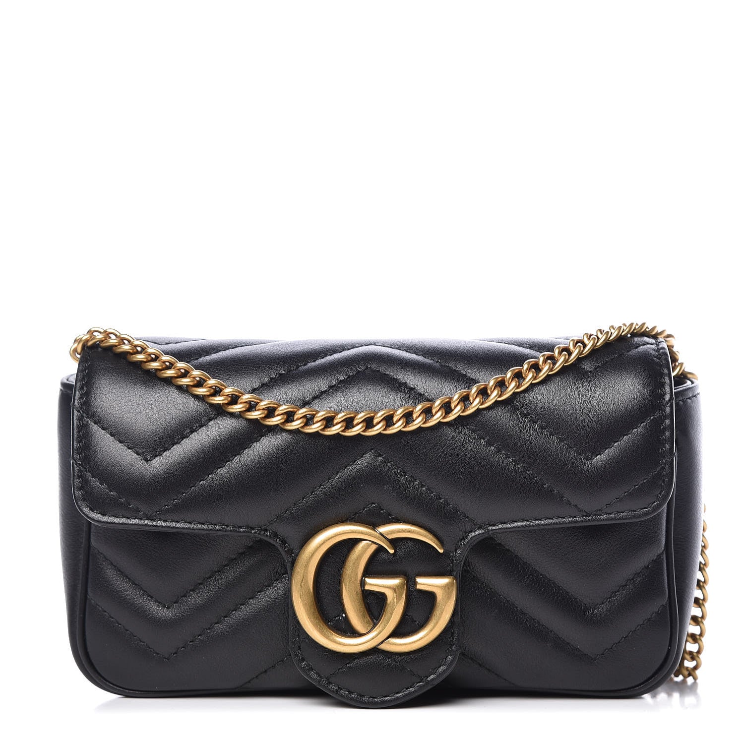 Gucci Calfskin Matelasse Super Mini GG Marmont Shoulder Bag Black 1 of 10
