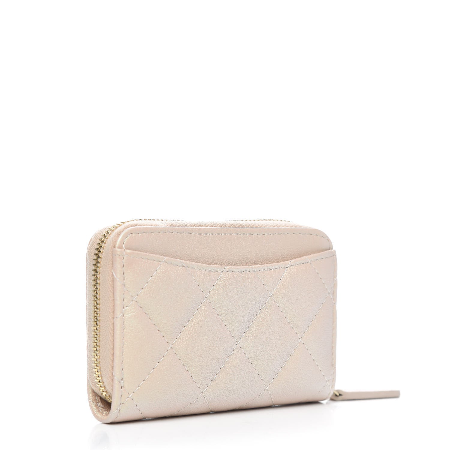 Chanel Iridescent Calfskin Quilted Zip Coin Purse Wallet Beige 3 of 10