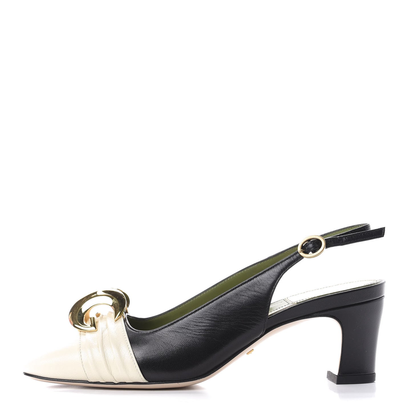 Malaga Kid Half Moon GG Square Toe Slingback Pumps 36 Black Vintage White