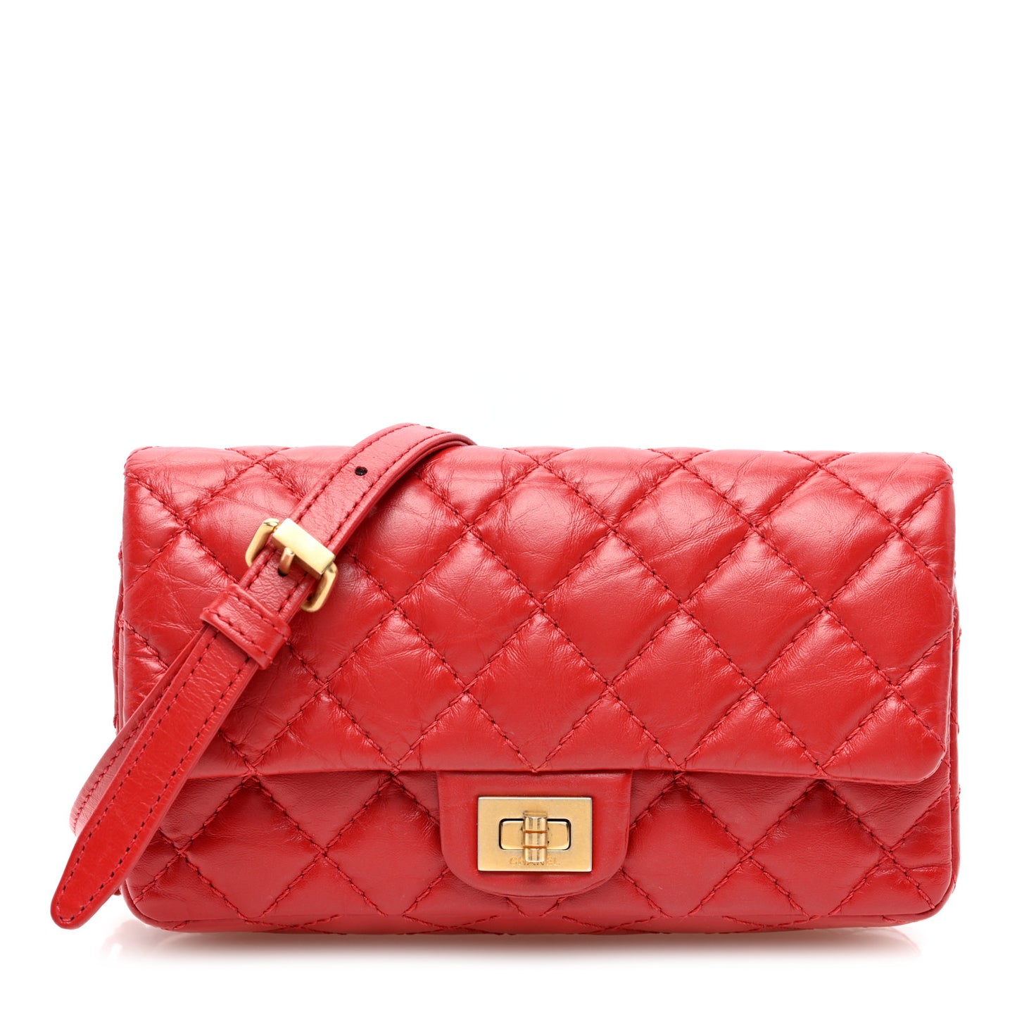 Aged Calfskin Quilted 2.55 Reissue Flap Belt Bag Red