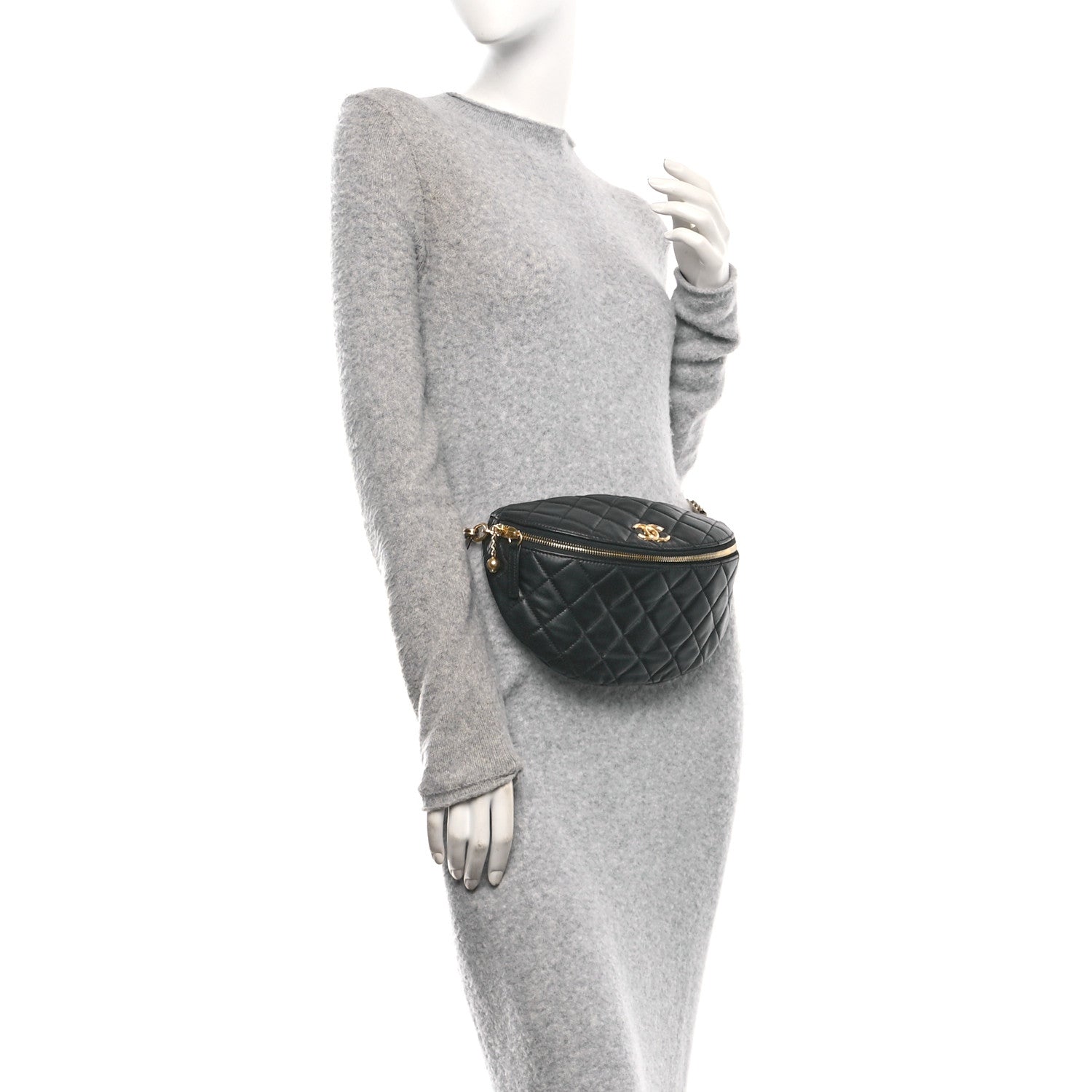 Chanel Lambskin Pearl Quilted CC Belt Bag Black 2 of 10