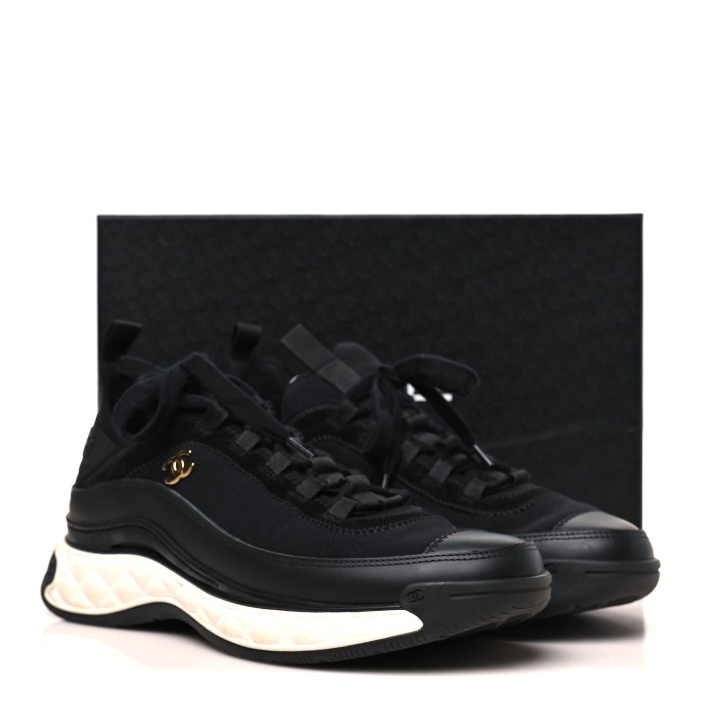 Velvet Calfskin Mixed Fibers CC Sneakers 40 Black