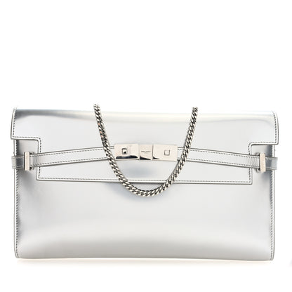 Saint Laurent Metallic Calfskin Manhattan Chain Clutch Metal Argento 1 of 9