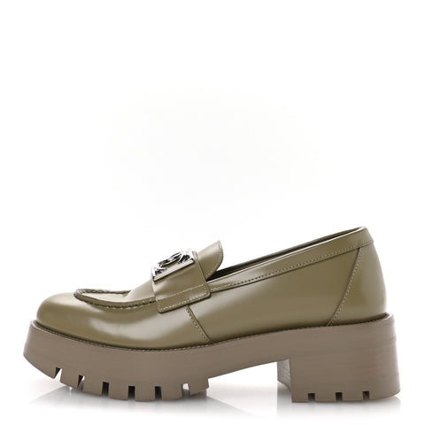 Calfskin Metal CC Loafers 37.5 Khaki