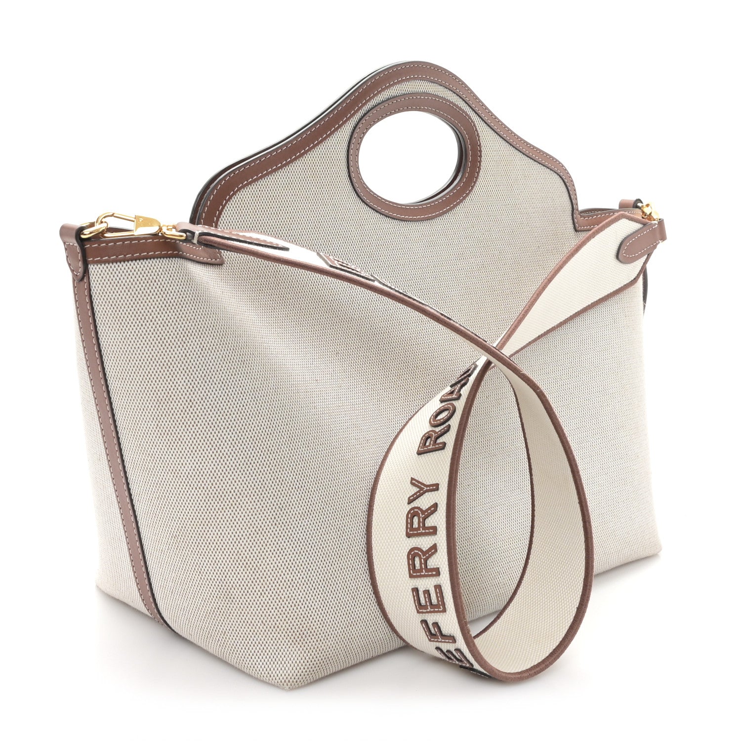 Burberry Canvas Smooth Calfskin Small Pocket Tote Soft Fawn Ecru 3 of 11