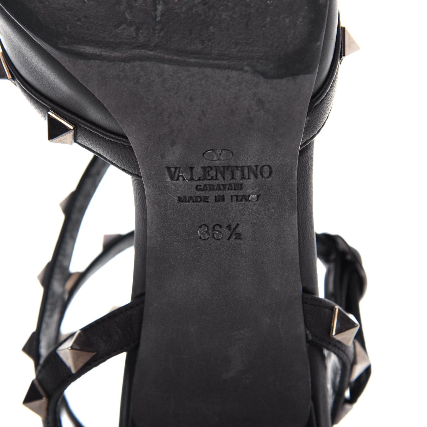 Nappa Rockstud Ankle Strap Low Heel Pumps 36.5 Black