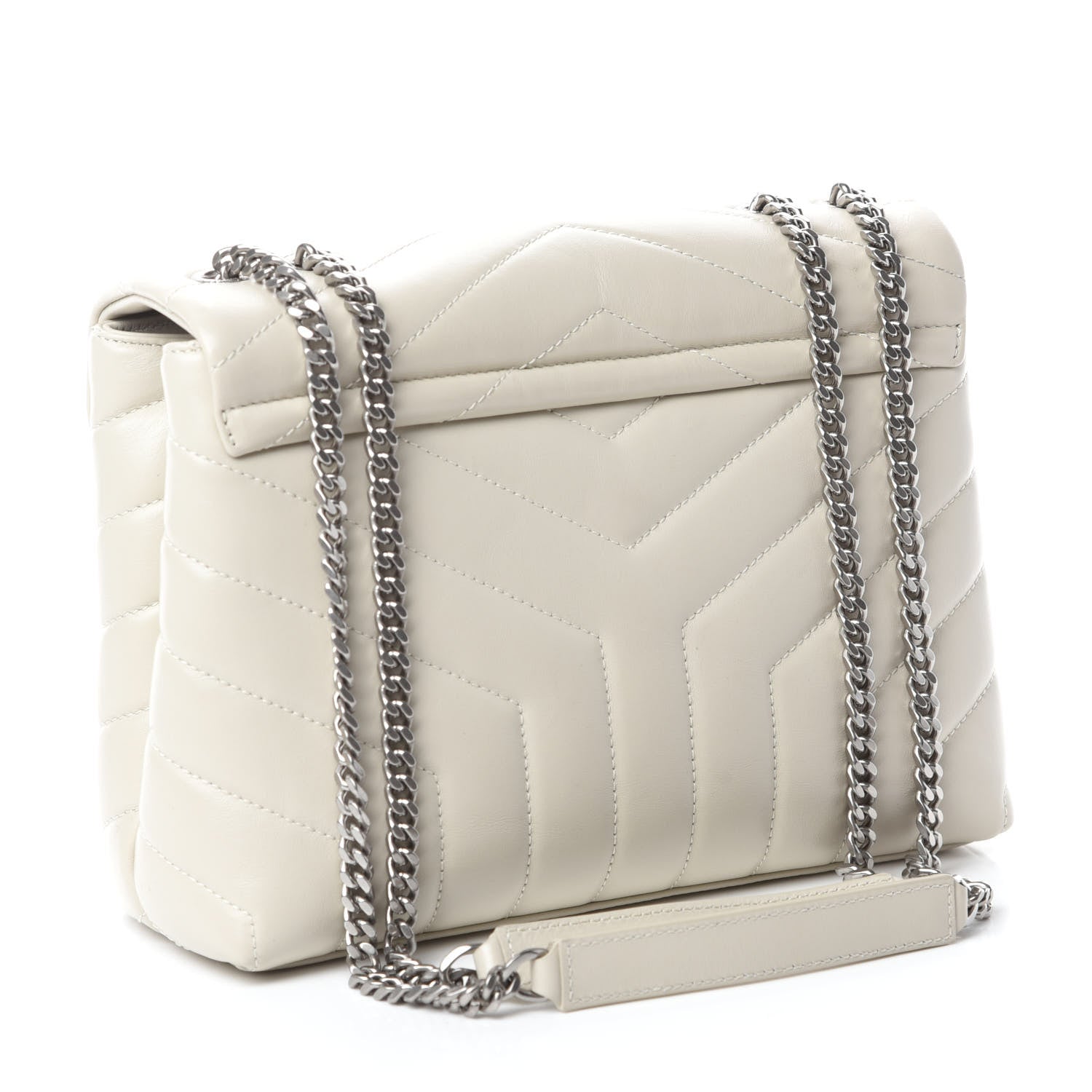 Saint Laurent Calfskin Y Quilted Monogram Small Loulou Chain Satchel Ivory 3 of 11
