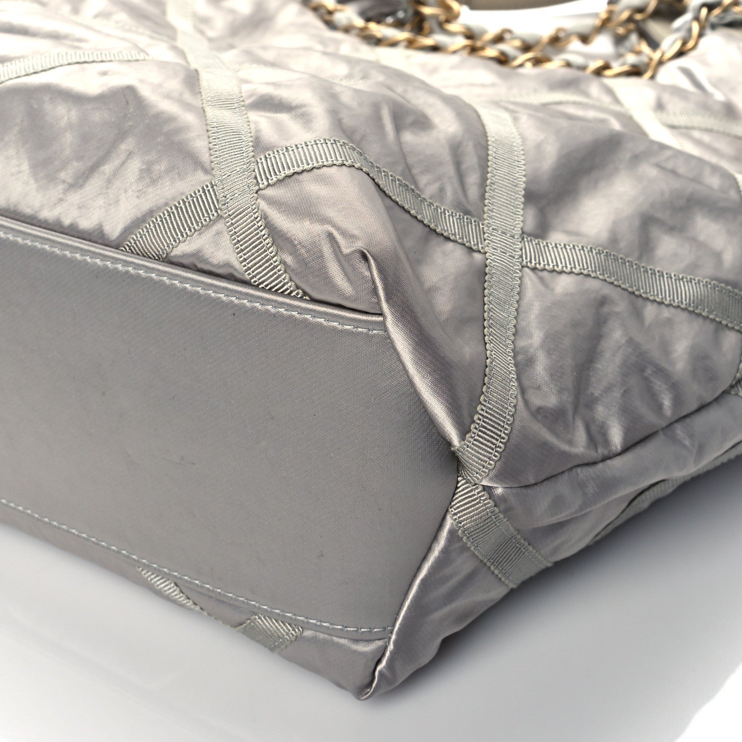 Chanel Nylon Grosgrain Quilted Lifestyle Shopping Bag Grey 10 of 10