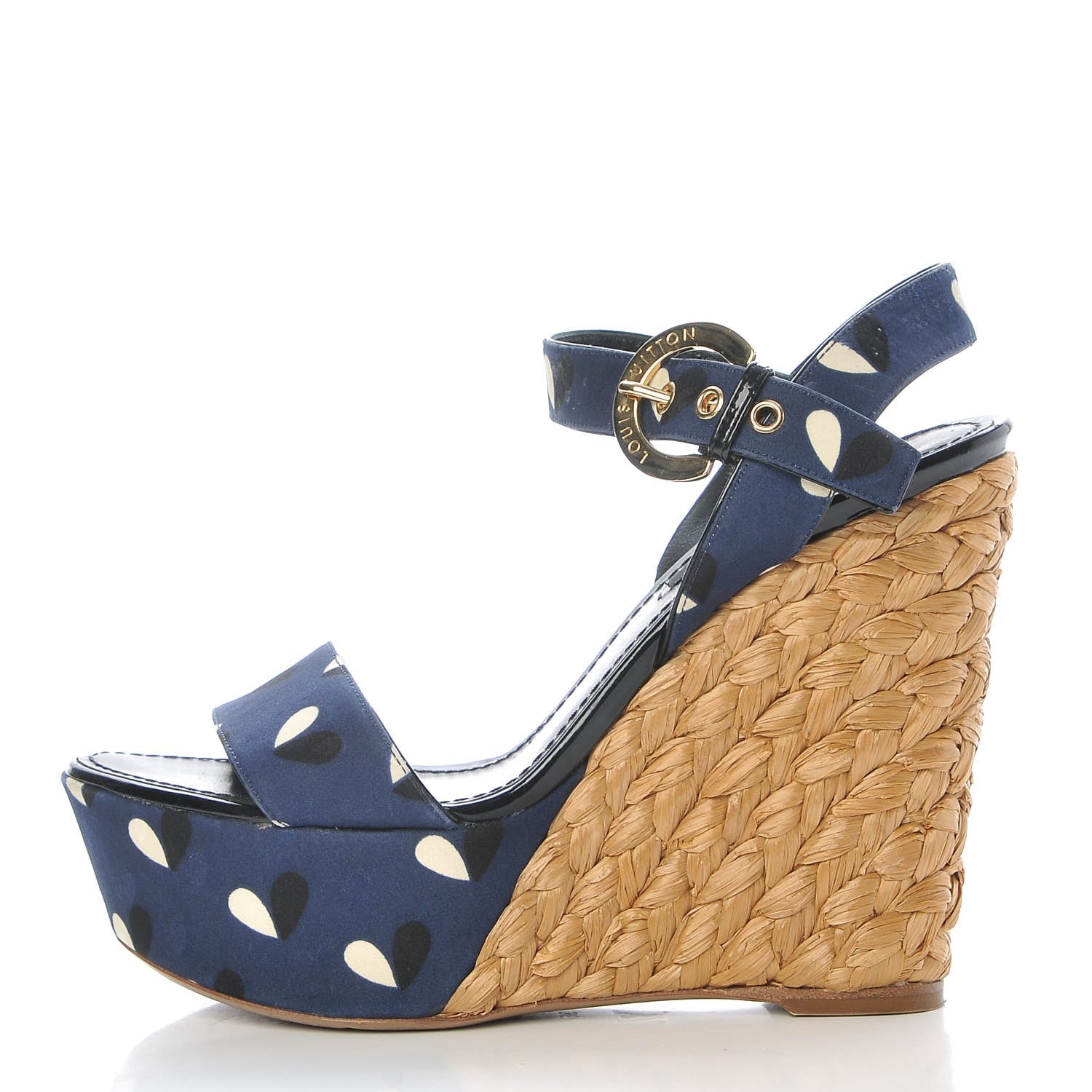 Louis Vuitton Raffia Canvas Hearts Tuileries Wedge Sandals 36 Blue 1 of 20