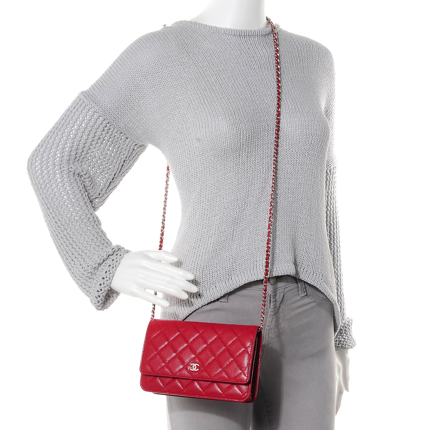 Caviar Quilted Wallet on Chain WOC Red