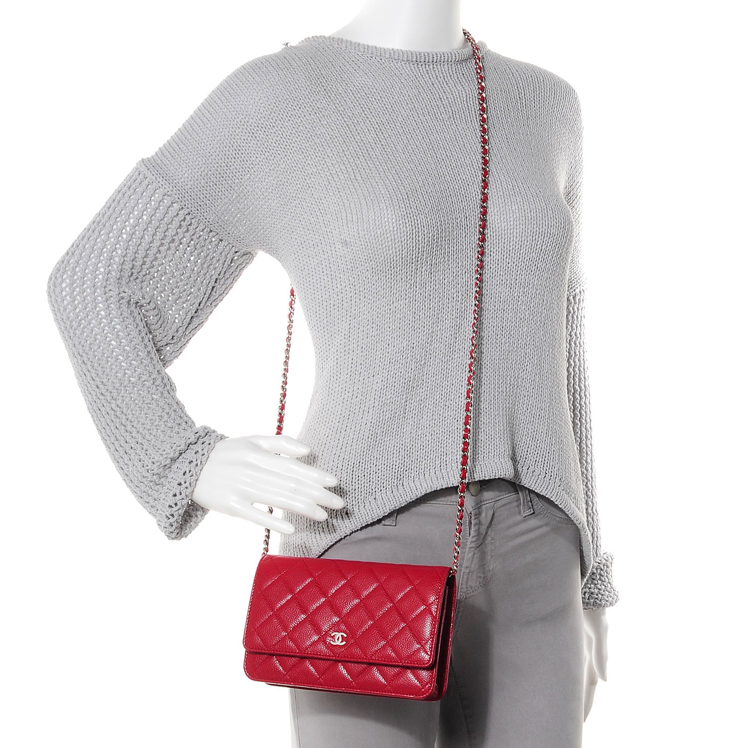 Chanel Caviar Quilted Wallet on Chain WOC Red 2 of 9