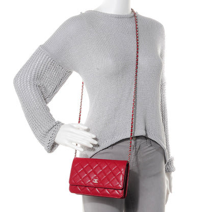 Chanel Caviar Quilted Wallet on Chain WOC Red 2 of 9