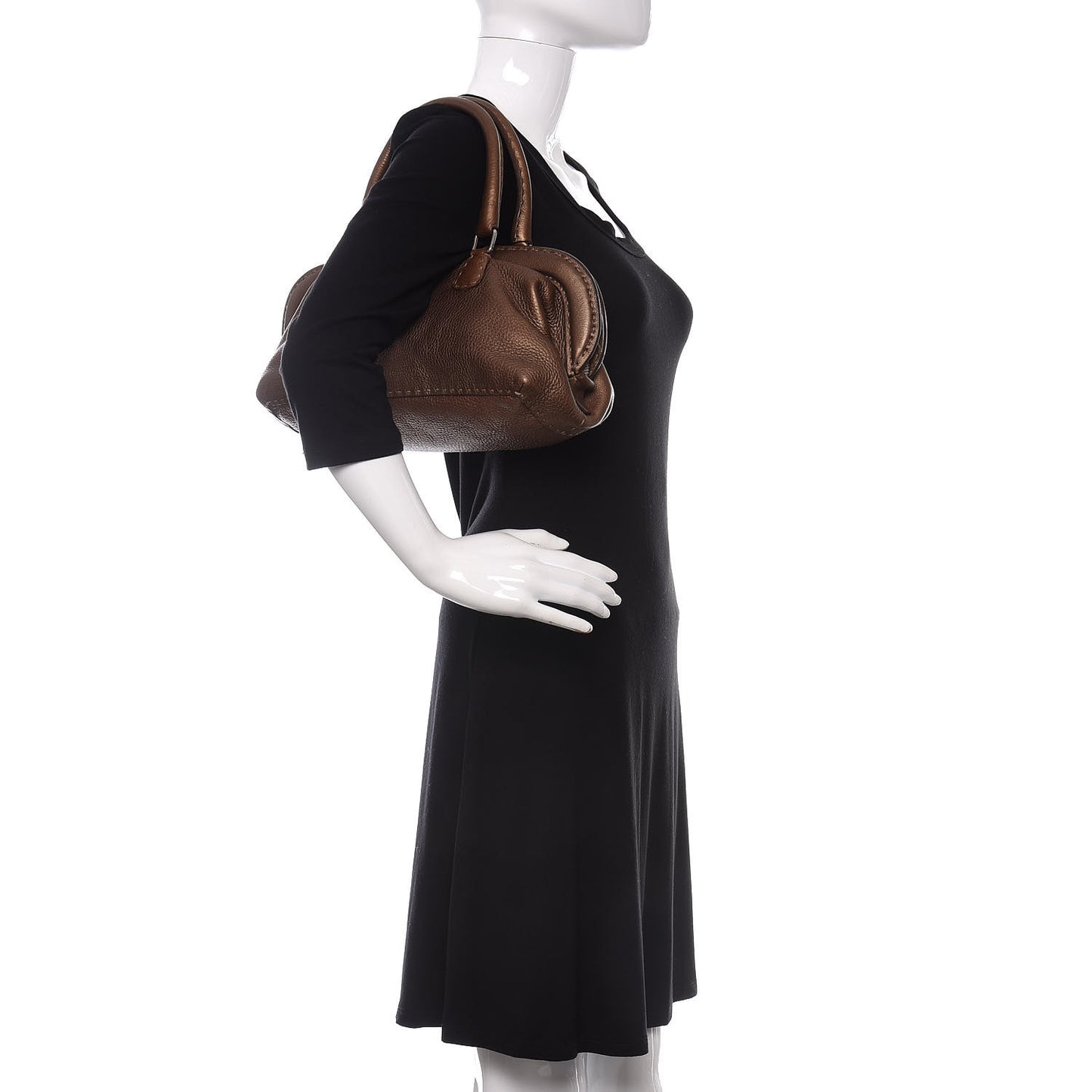 Metallic Calfskin Romano Selleria Adele 1328 Bag Brown