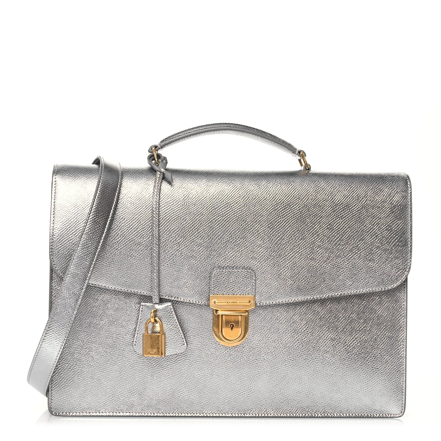 Grained Calfskin Cartable Medium Briefcase Silver