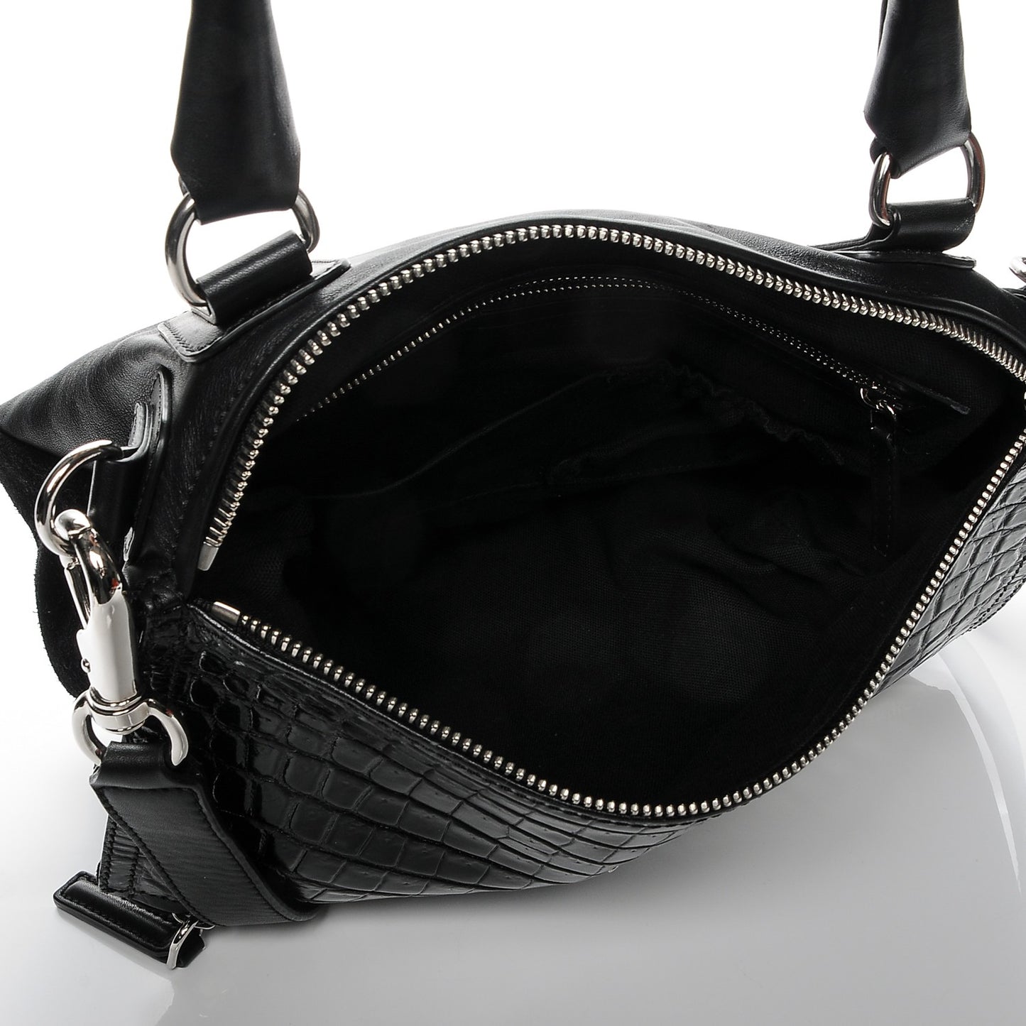 Smooth Calfskin Crocodile Embossed Medium Pandora Black