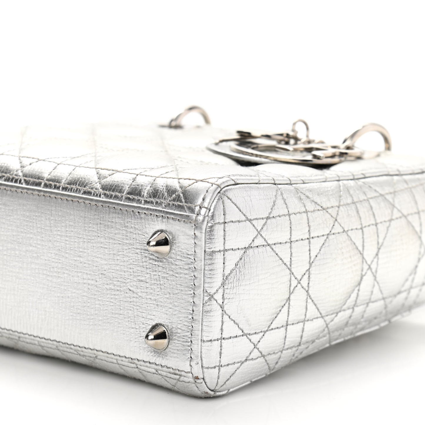 Metallic Grained Calfskin Cannage Small Lucky Badges My Lady Dior Silver