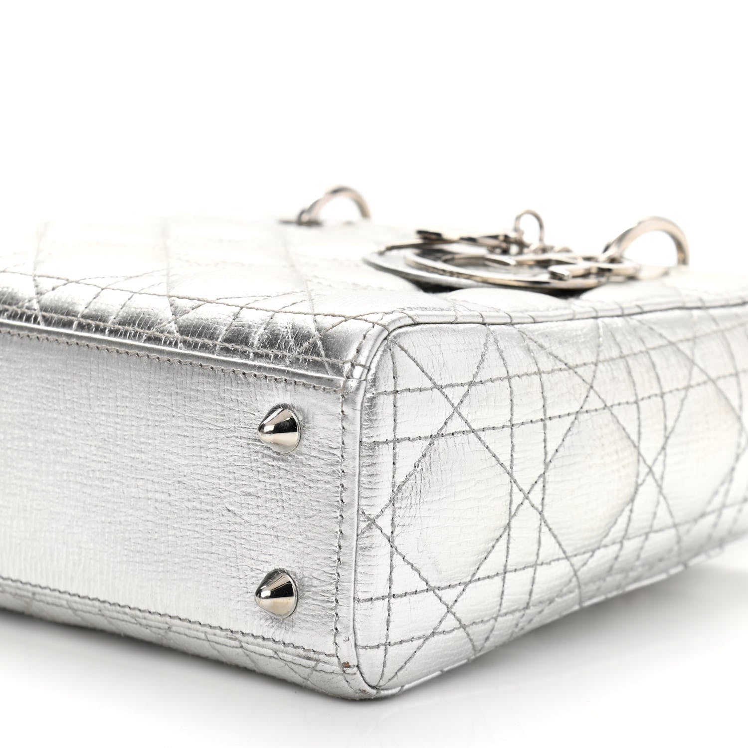 Christian Dior Metallic Grained Calfskin Cannage Small Lucky Badges My Lady Dior Silver 9 of 15